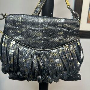 Katherine Kwei Stylish Black and Gold Fringe Roped Bag